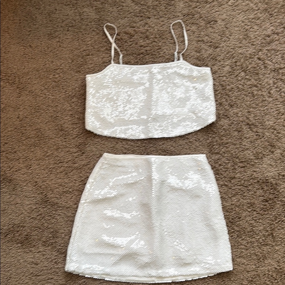 Sequin White Skirt Set